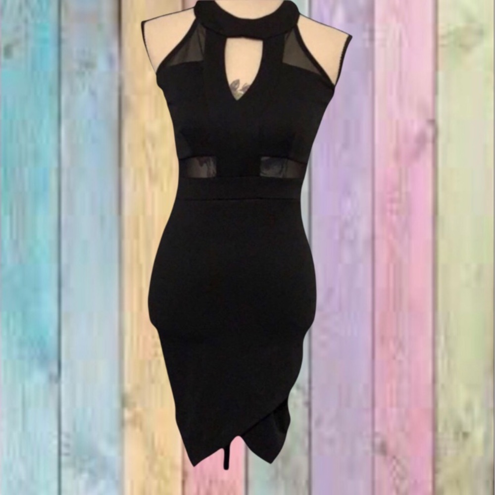 Charlotte Russe Black Mock Neck V Keyhole Opening Dress